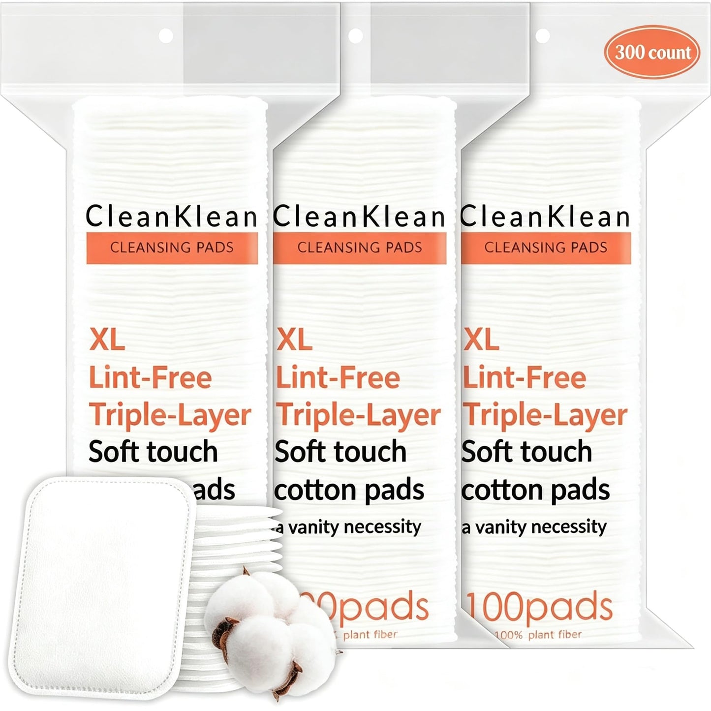 Large Cotton Pads for Face 300 Count, Makeup Remover Pads for Sensitive Skin Soft & Lint-Free Ultra-Absorbent Hypoallergenic Cotton Rounds for Face, Unique Three-Layer Upgraded Edge Stitching
