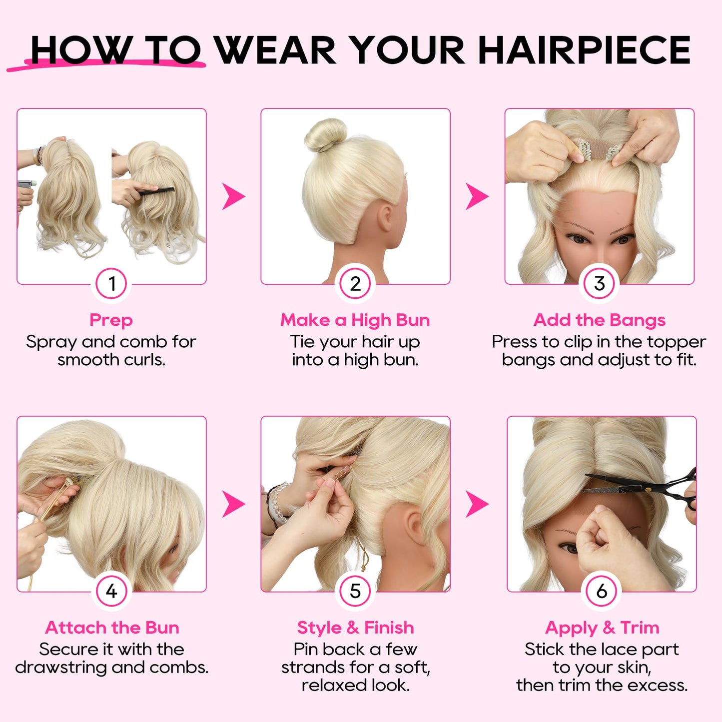 REECHO Messy bun Hair Pieces with Bangs - Hair Topper for Women