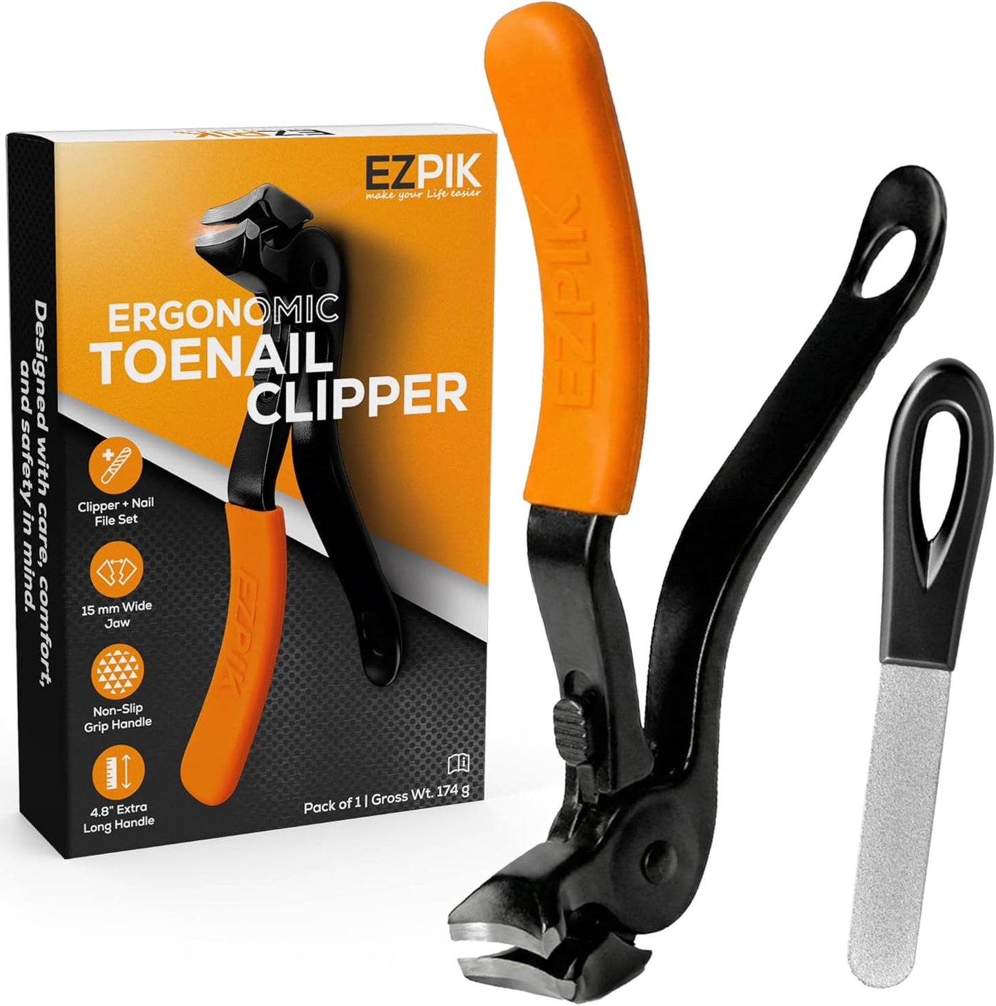 Thick Toenail Clippers for Seniors - Ergonomic Nail Cutter with 4.8” Long Handle & Stainless Steel Blades | Ideal for Weak & Arthritic Hands