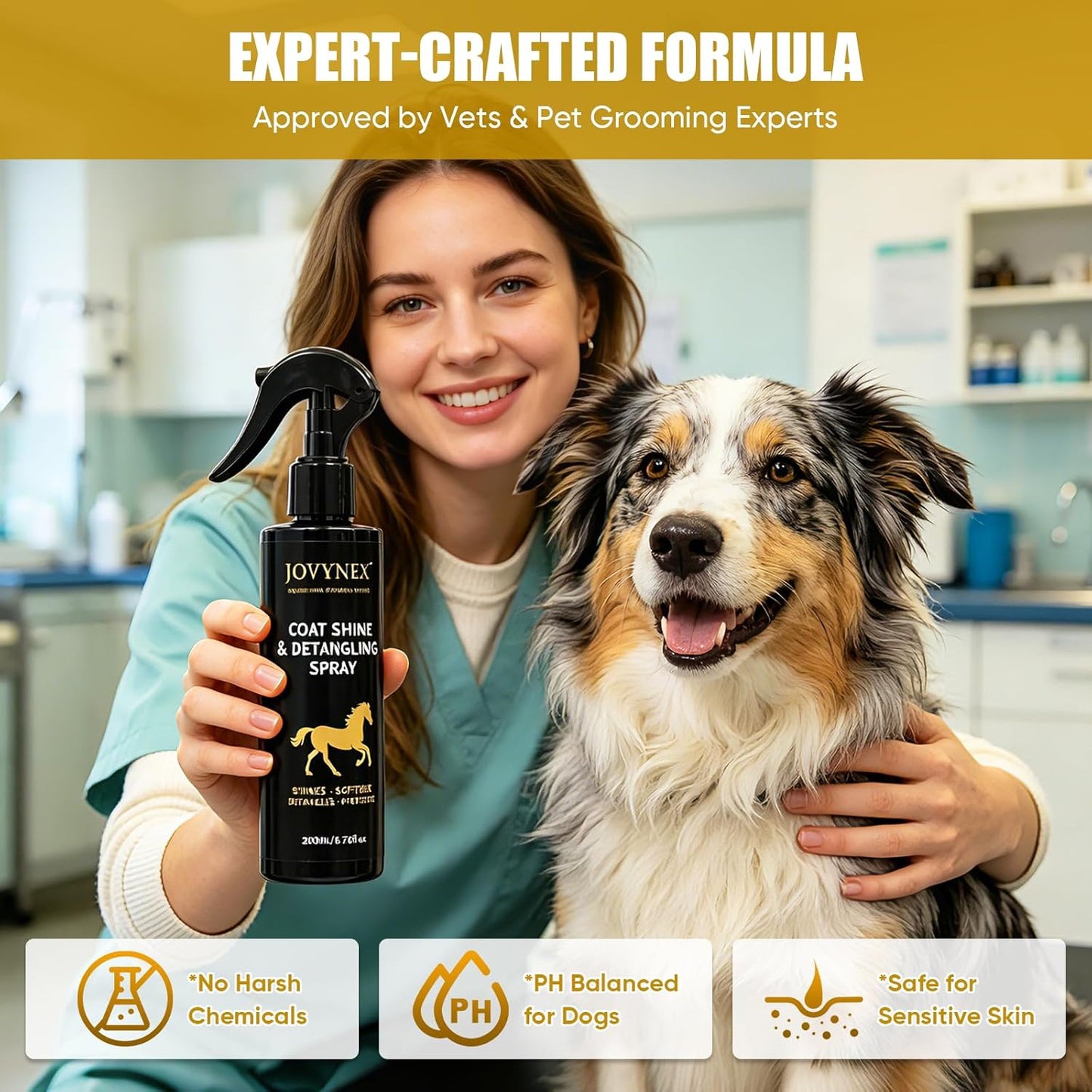 Dog Detangler Spray - Leave-In Conditioner for Long Coats | 6.76 Oz, Loosens Tangles & Adds Shine