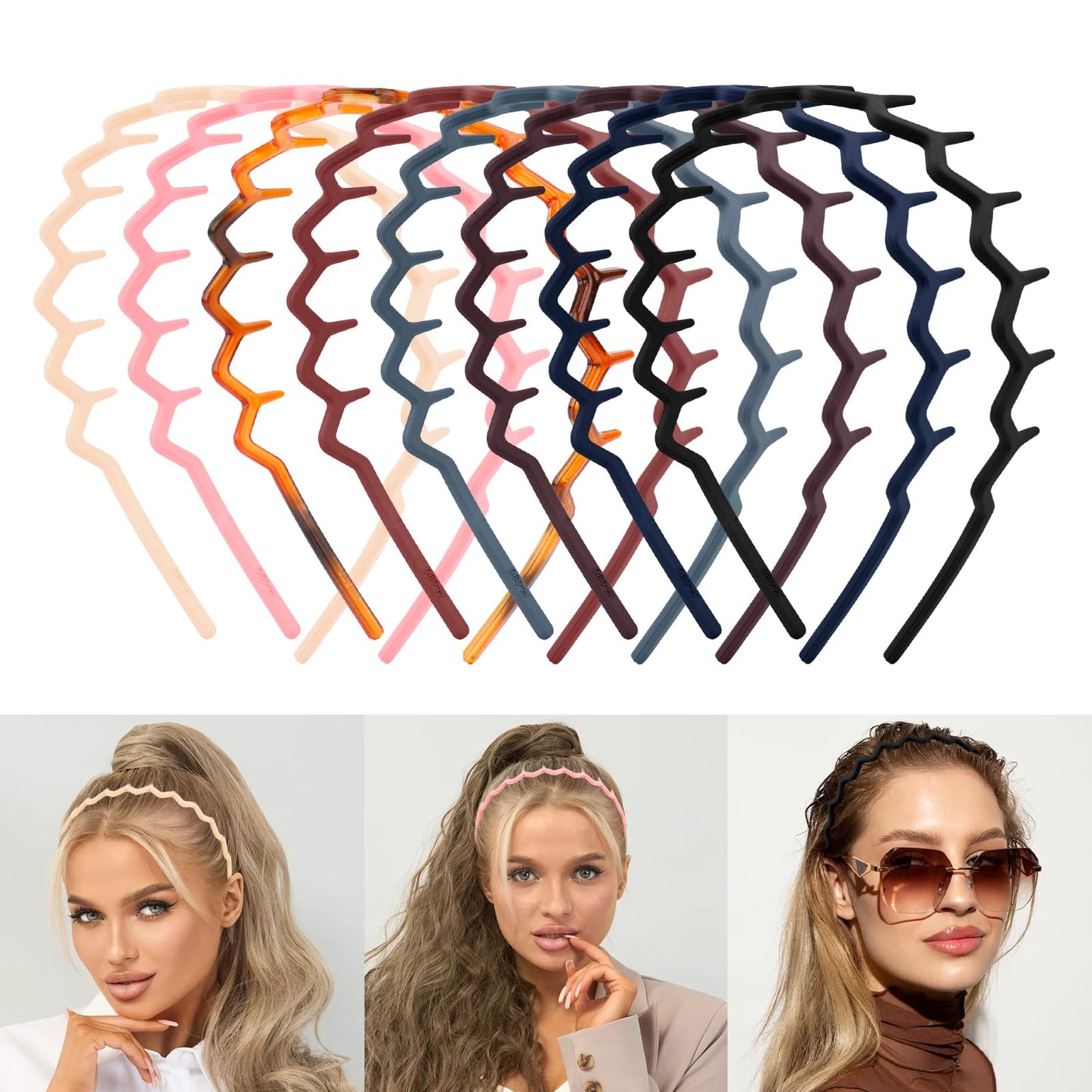 Canitor 8 Pieces Zig Zag Headbands Gifts for Women Teen Girls 90s Outfits Fashion Hair Accessories Trendy Zigzag Hair Bands for Women's Hair Thin Wave Teeth Comb Head Bands