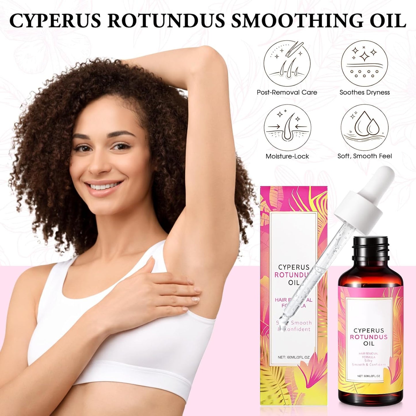 Cyperus Rotundus Oil for Hair Removal - 60ml Natural Moisturizing & Soothing Oil with Jojoba & Tea Tree for All Skin Types