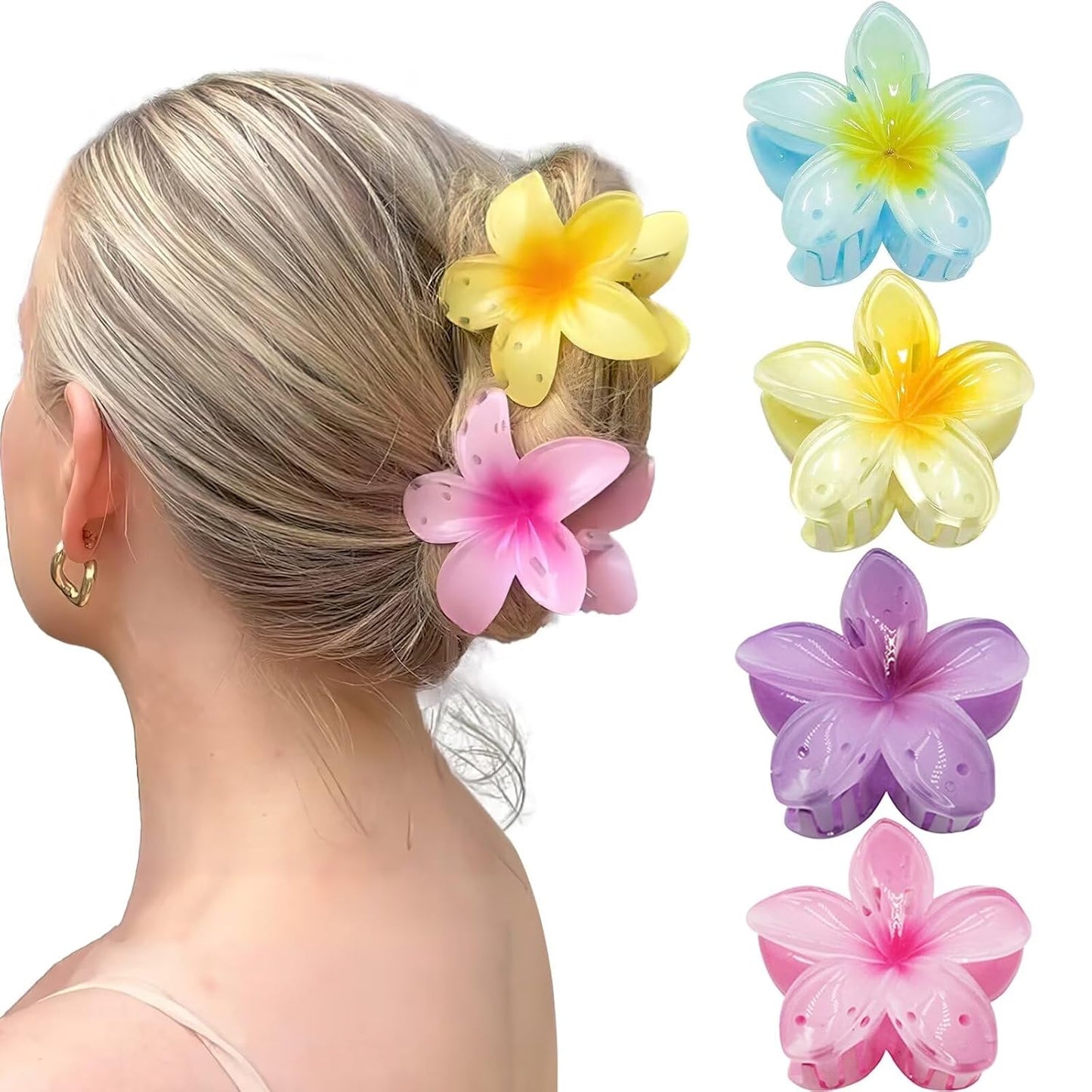 Flower Hair Claw Clips - 4PCS Strong Hold Nonslip Large Clips for Thick Hair | Cute Hawaiian Hair Accessories for Women & Girls