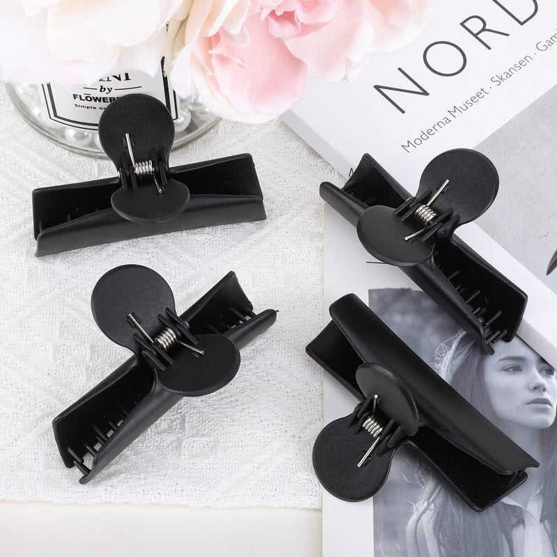 Professional Salon Butterfly Hair Clips, Segbeauty 4pcs Large Black 3.54 inches Double Teeth Hair Sectioning Clamps for Hairstyling and Thick Long Hair