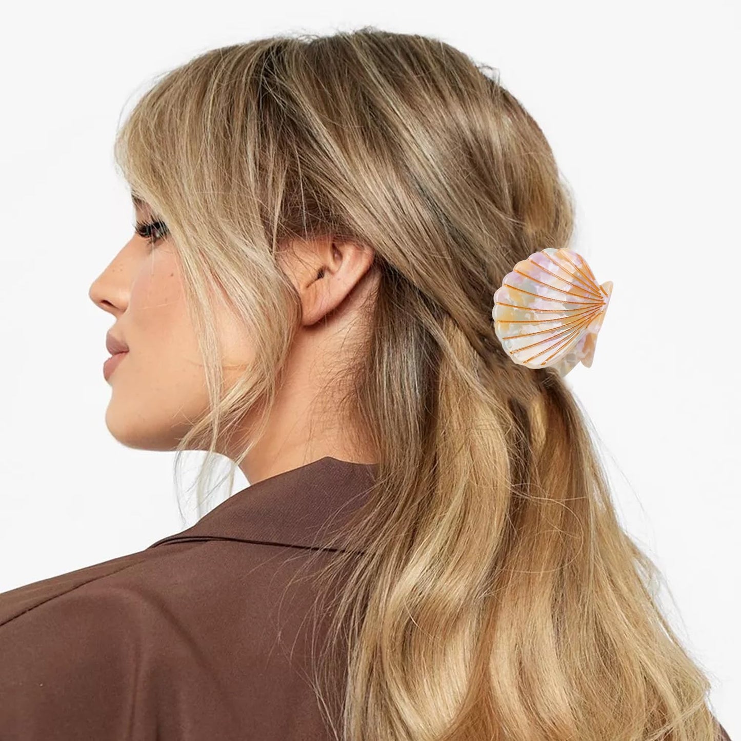 Seashell Hair Clips Set - Mermaid Shell Claw Clips in Marble Pattern | 3 Colors for Women & Girls