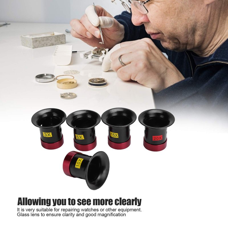 Watch Repair Loupe 5pcs Watchmaker Magnifying Glass Lens, Lightweight Solid Aluminum Alloy Eye Magnifier Loupe Repair Watch Magnifying Glass, Antiques Jewelry Watch Loop Magnifier