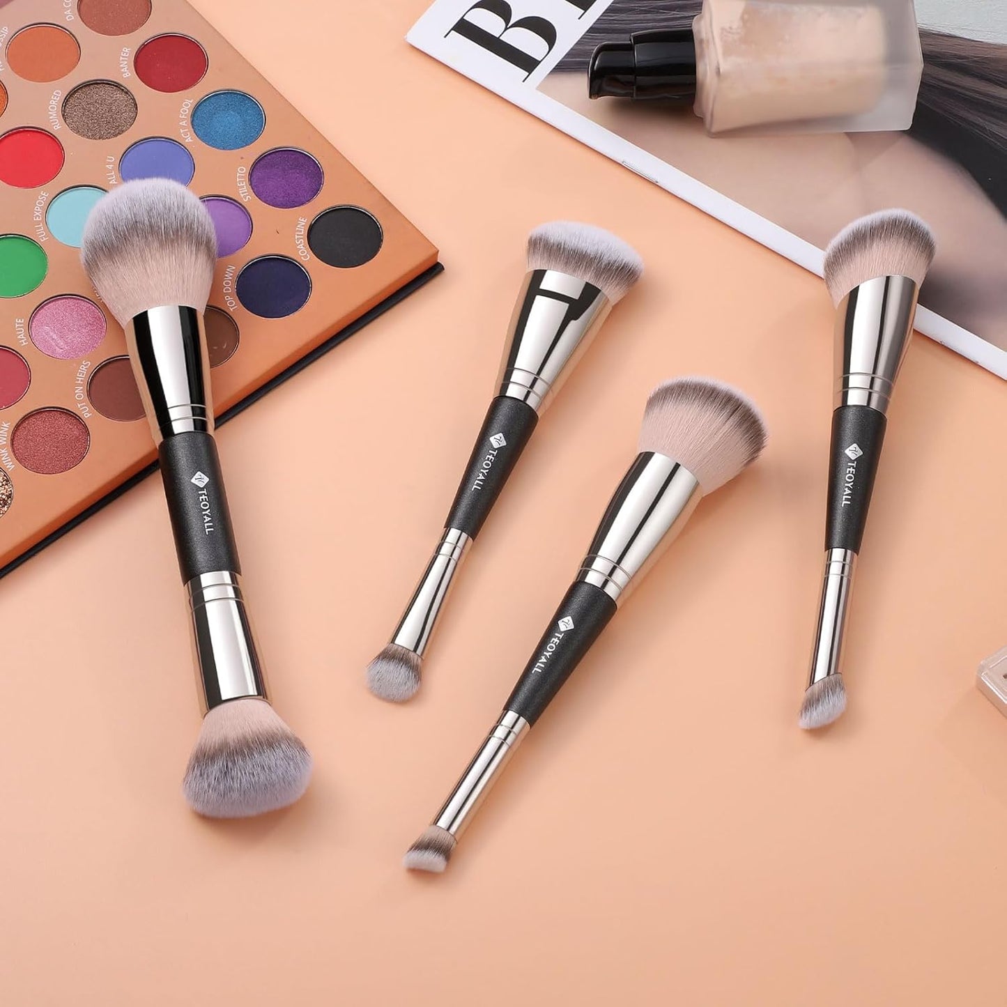 Dual-Ended Setting Powder Brush - Plush Fluffy Synthetic Bristles for Bronzer & Contour