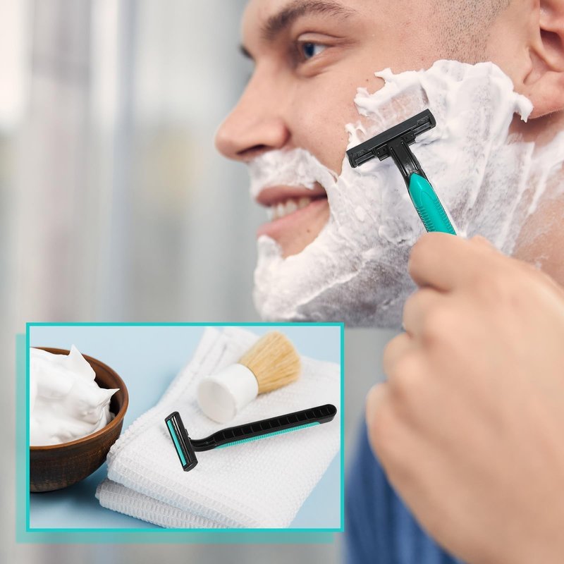 Clothsport 120 Pack Disposable Twin Blade Razors Individually Wrapped, Clear Safety Cap， Multipurpose Portable Shave Razor for Man Woman Bathing Hotel Travel (Green)