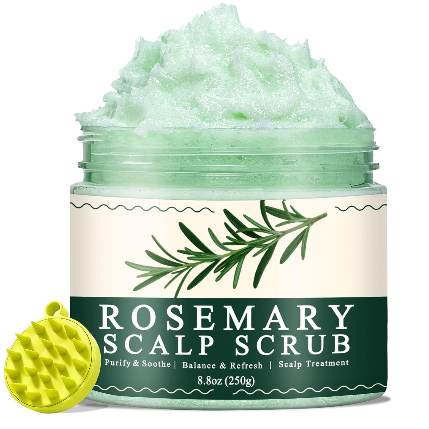Scalp Scrub Exfoliator - Rosemary & Mint Hair Treatment for Itchy Scalp | 8.8oz Clarifying Shampoo with Massager