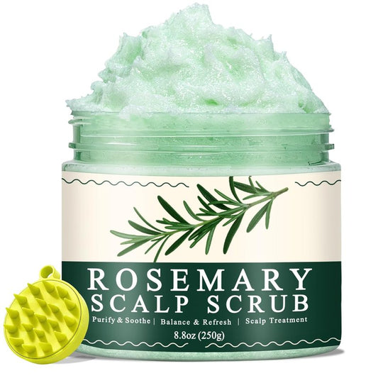 Scalp Scrub Exfoliator - Rosemary & Mint Hair Treatment for Itchy Scalp | 8.8oz Clarifying Shampoo with Massager