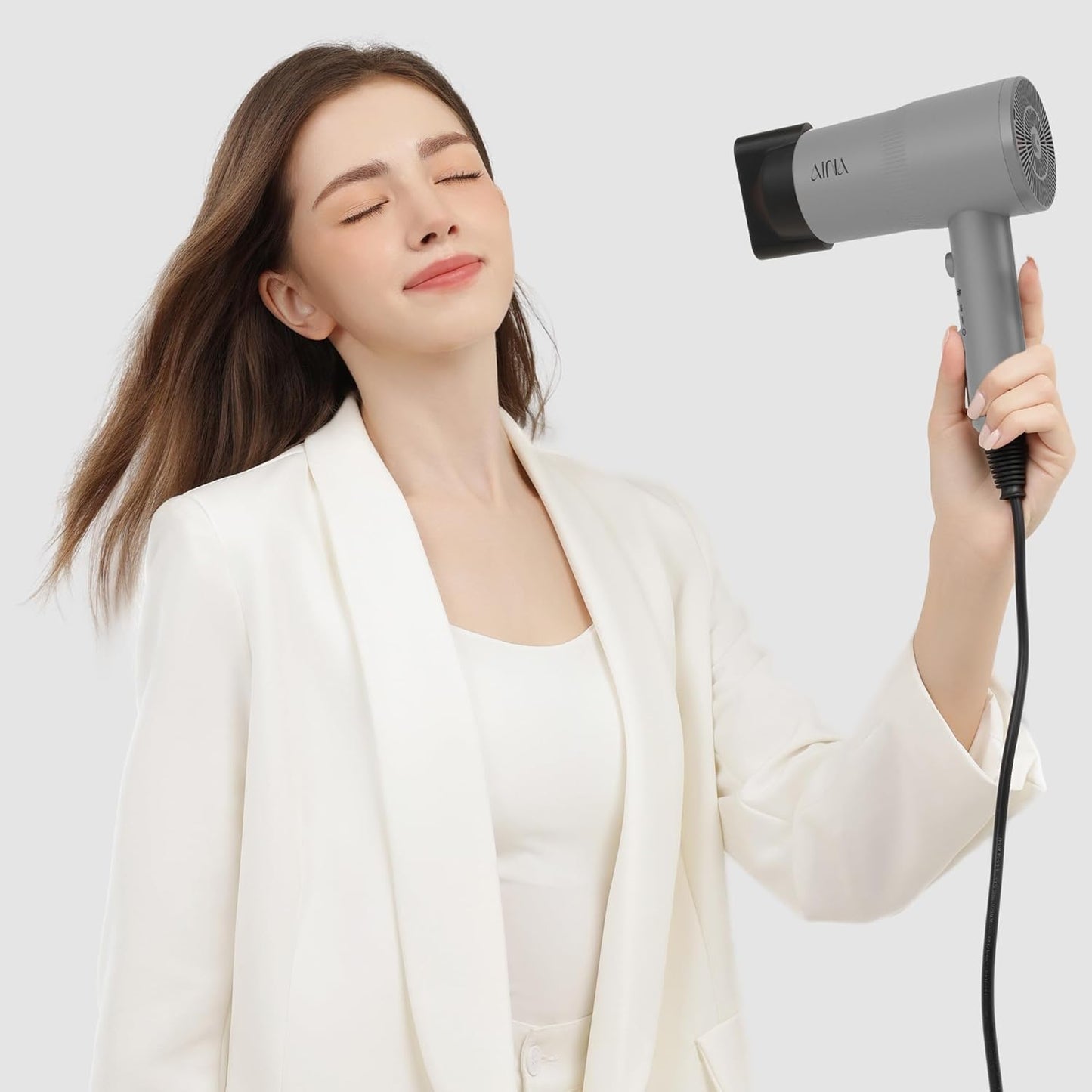 AINA Hair Dryer with Diffuser - Advanced Ionic Technology & Ceramic Coating | Fast Drying & Shine 110V/Ash Grey