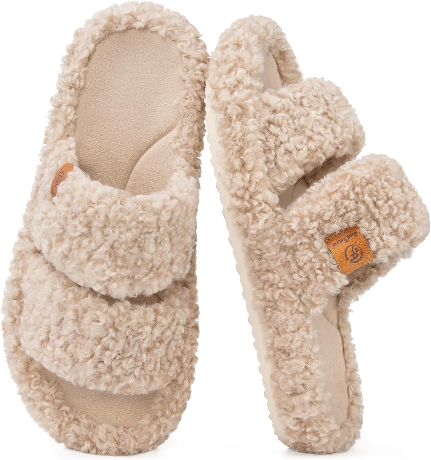 Fuzzy Open-Toe Slippers for Women - Soft Comfy Memory Foam Indoor House Shoes | Cozy Comfort