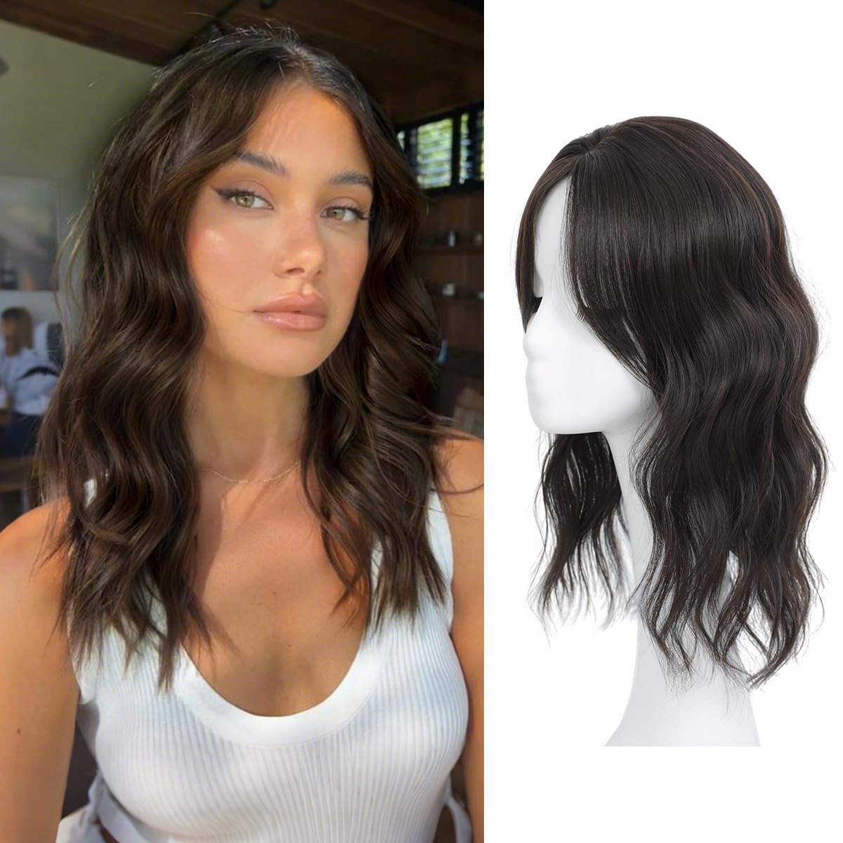 Wavy Hair Topper for Women - 16 Inch Full Coverage Hair Piece | Natural Blending, Easy to Wear