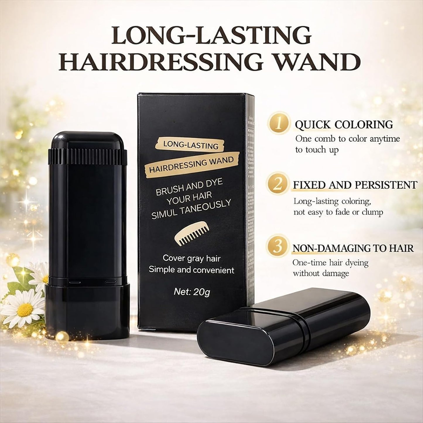 2-in-1 Hair Color Stick & Comb - Long-Lasting Waterproof Touch-Up for Men & Women | Black