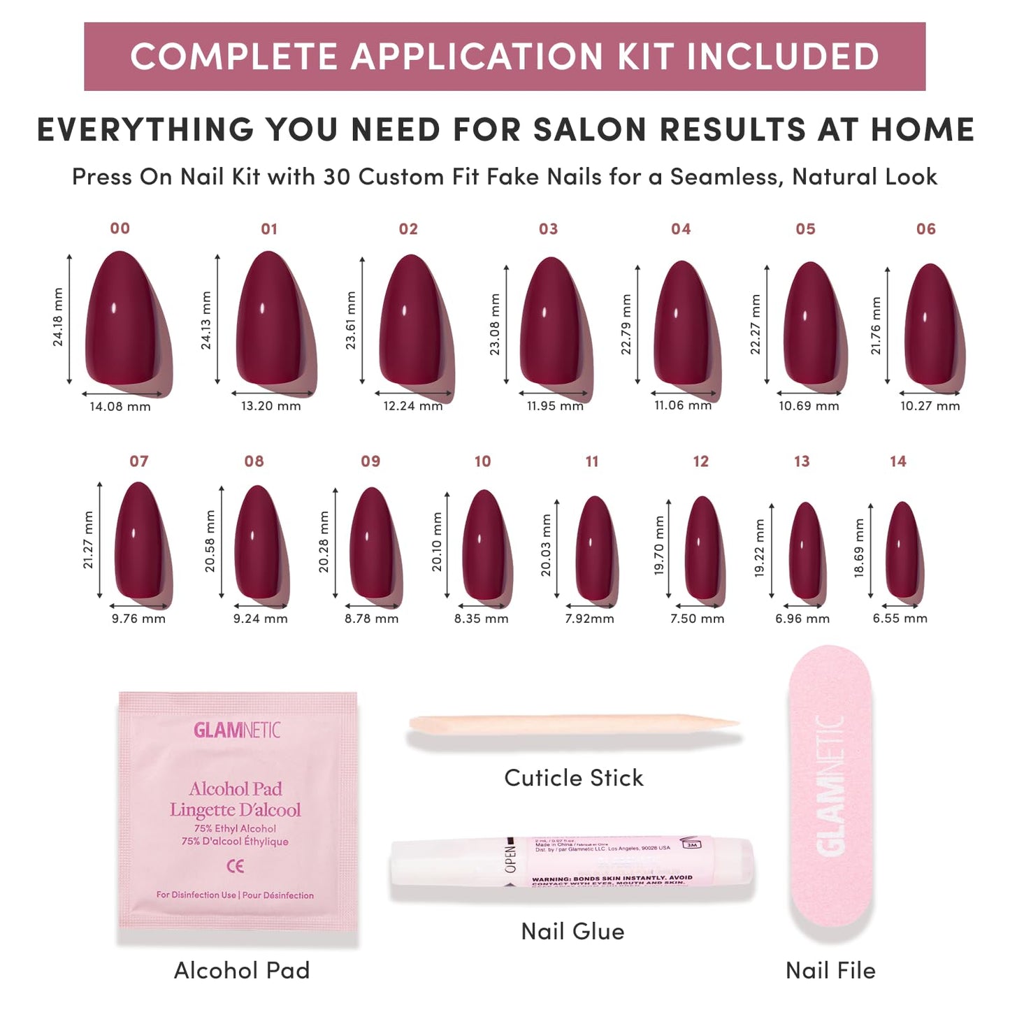 Glamnetic Berry Press On Nails - Medium Almond Fake Nails | 30 Pc Kit