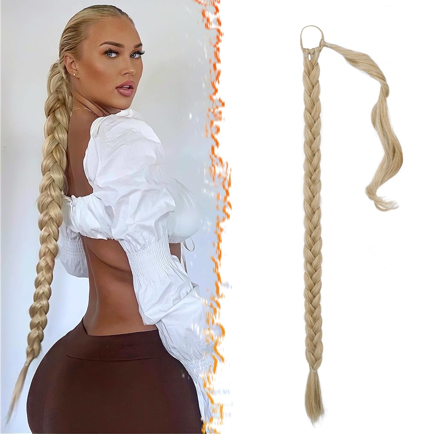30 Inch Long Braided Ponytail Extension - Copper Red Wrap Around Hairpiece | Synthetic Hair for Women