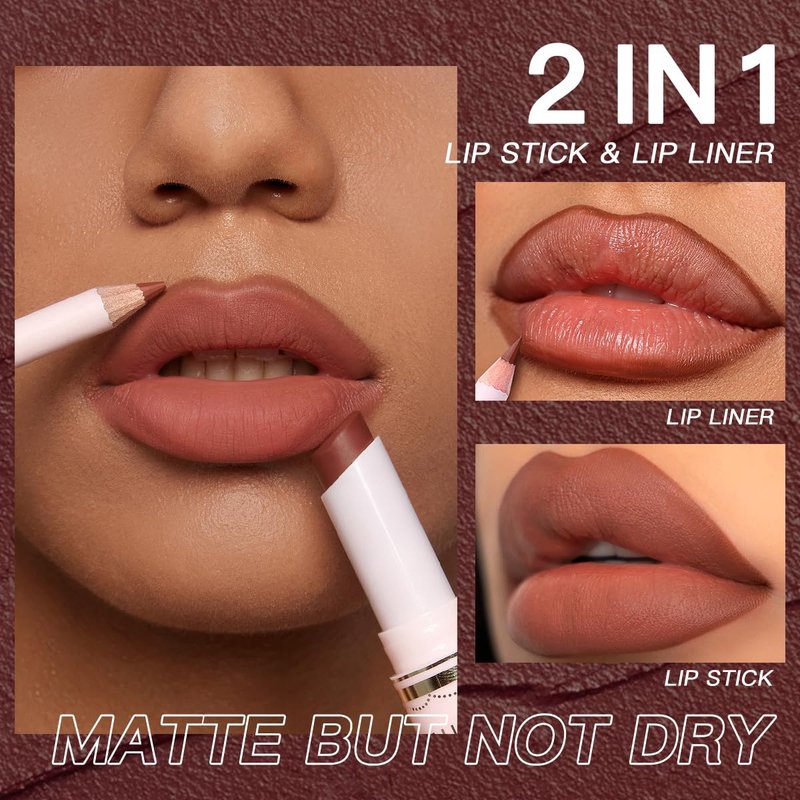 2 in 1 Waterproof Lipstick and Lip Liner Set - Long Lasting Matte Lipstick Pen with Liner | Perfect for All-Day Wear