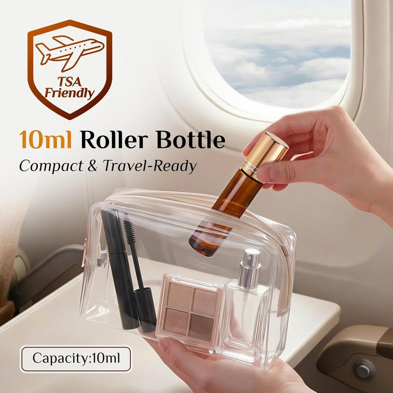 Amber Glass Oil Roller Bottles - 4 Pack 10ml Leak-Proof Refillable | Essential Oils & Perfume