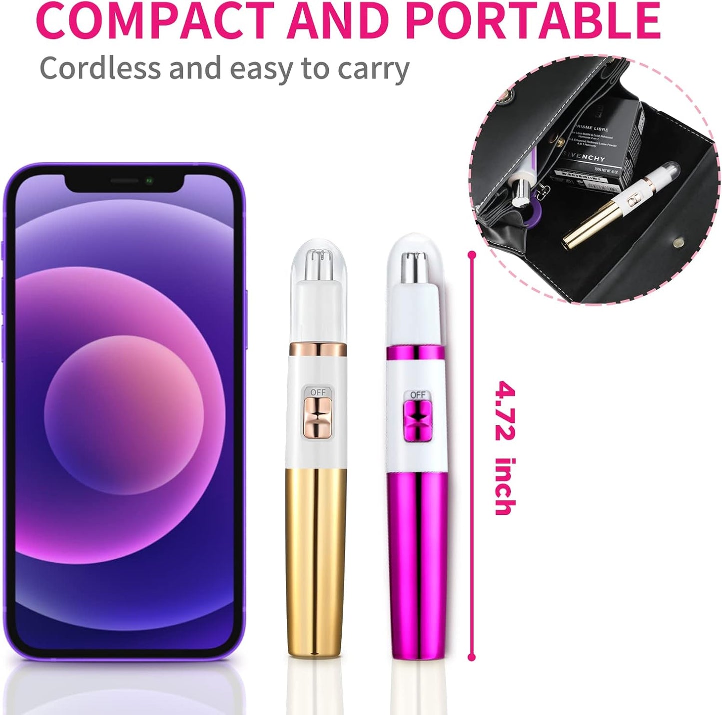 Ear and Nose Hair Trimmer for Women - Professional Painless Clipper | Waterproof, Dual Edge Blades, Battery-Operated