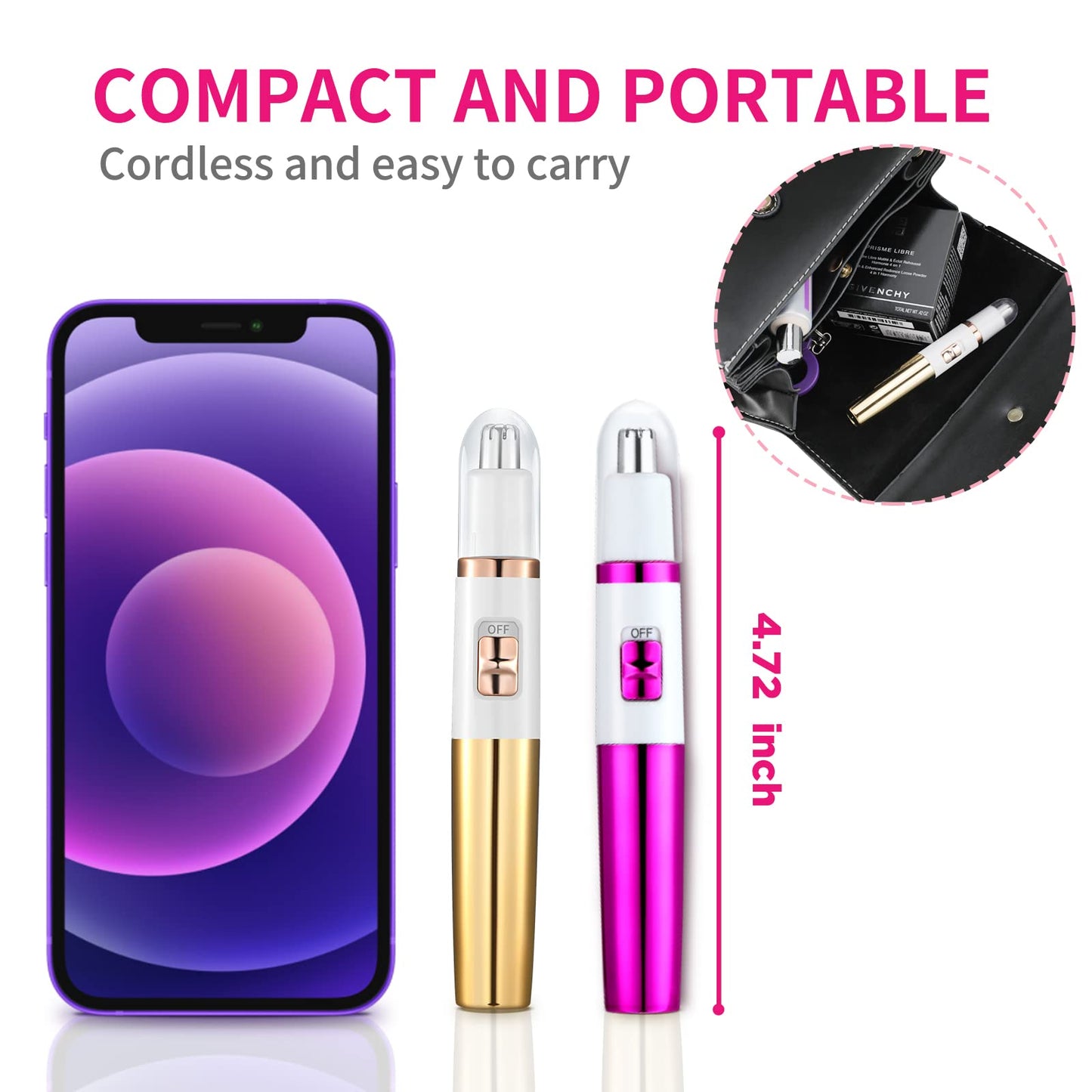 Ear and Nose Hair Trimmer for Women Nose Hair Clipper Professional Painless Noses Trimmer Ladies Eyebrow and Facial Hair Trimmer Battery-Operated, Waterproof Dual Edge Blades for Easy Cleansing