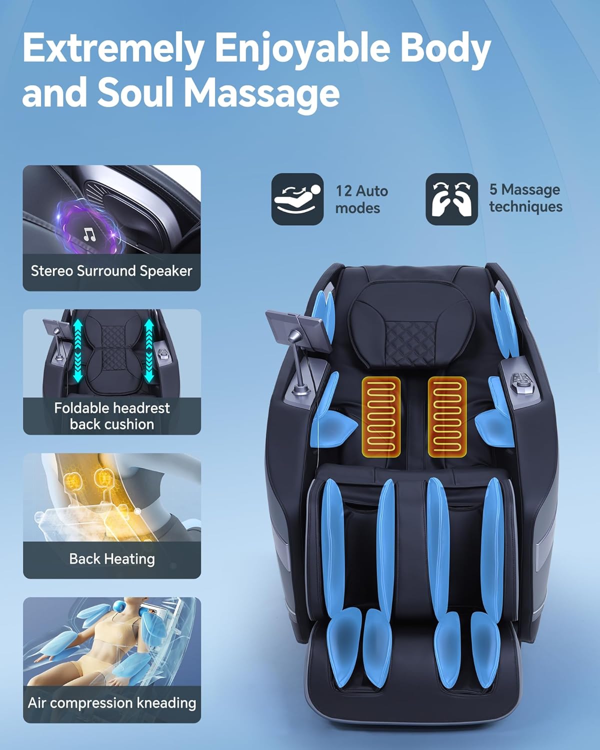 Full Body Massage Chair - 3D SL-Track Shiatsu with Rocking Sleep Mode, Upgraded Calf & Knee Massage for Tall Users | Wireless Charging, Black