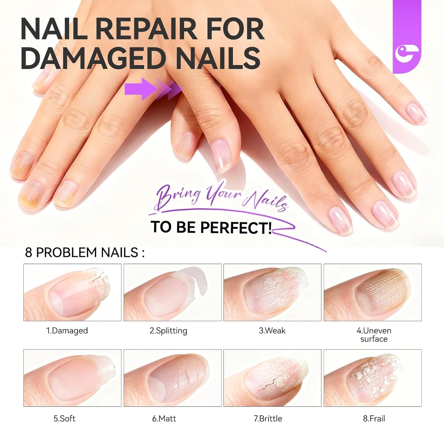 Nail Strengthener - Glitter Pink 15ml Natural Protein Hardener | Extra Strong Repair for Damaged Nails & Growth