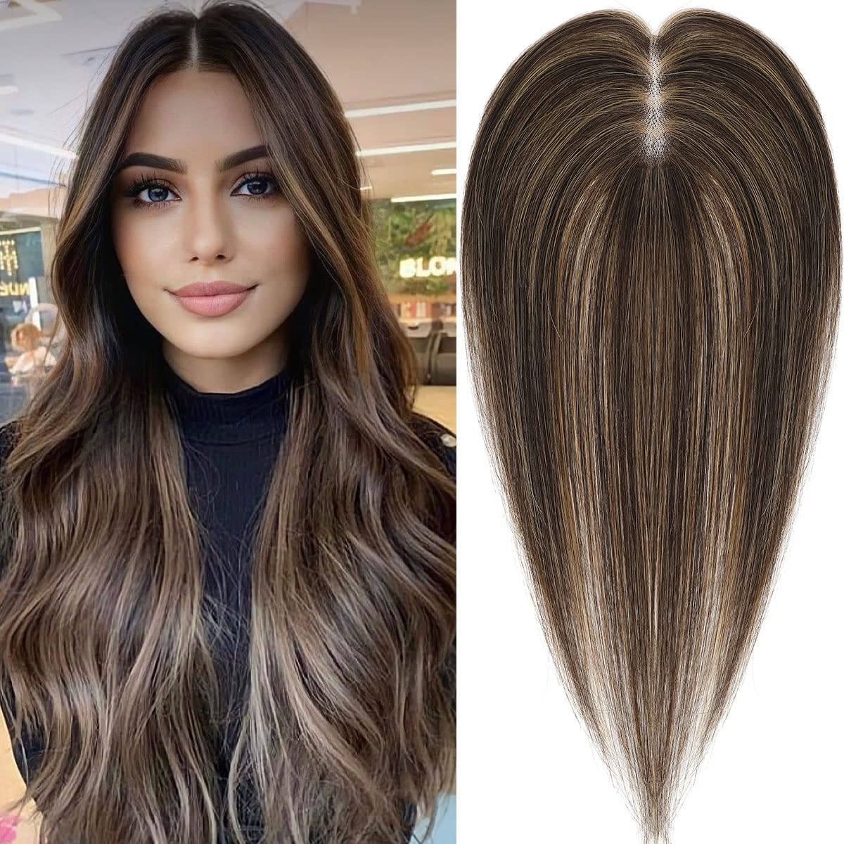 Aimeolyn Hair Toppers for Women - 16-Inch Real Human Hair | 8x8 Inch Big Base Coverage