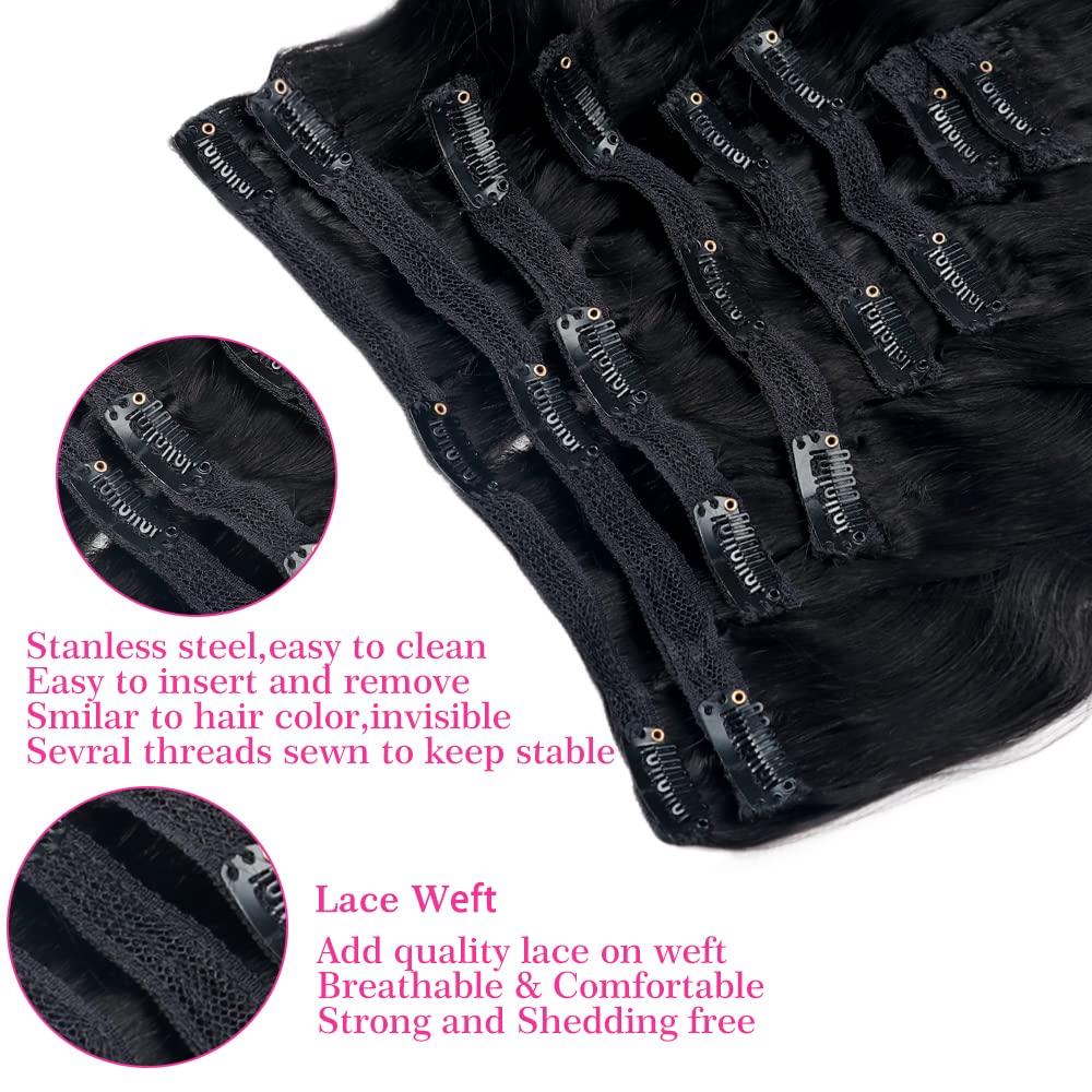 Body Wave Brazilian Clip in Hair Extensions Human Hair 8Pcs Remy Hair Extensions Clip ins for Black Women with 18Clips 120g (18inch, Natural Black)