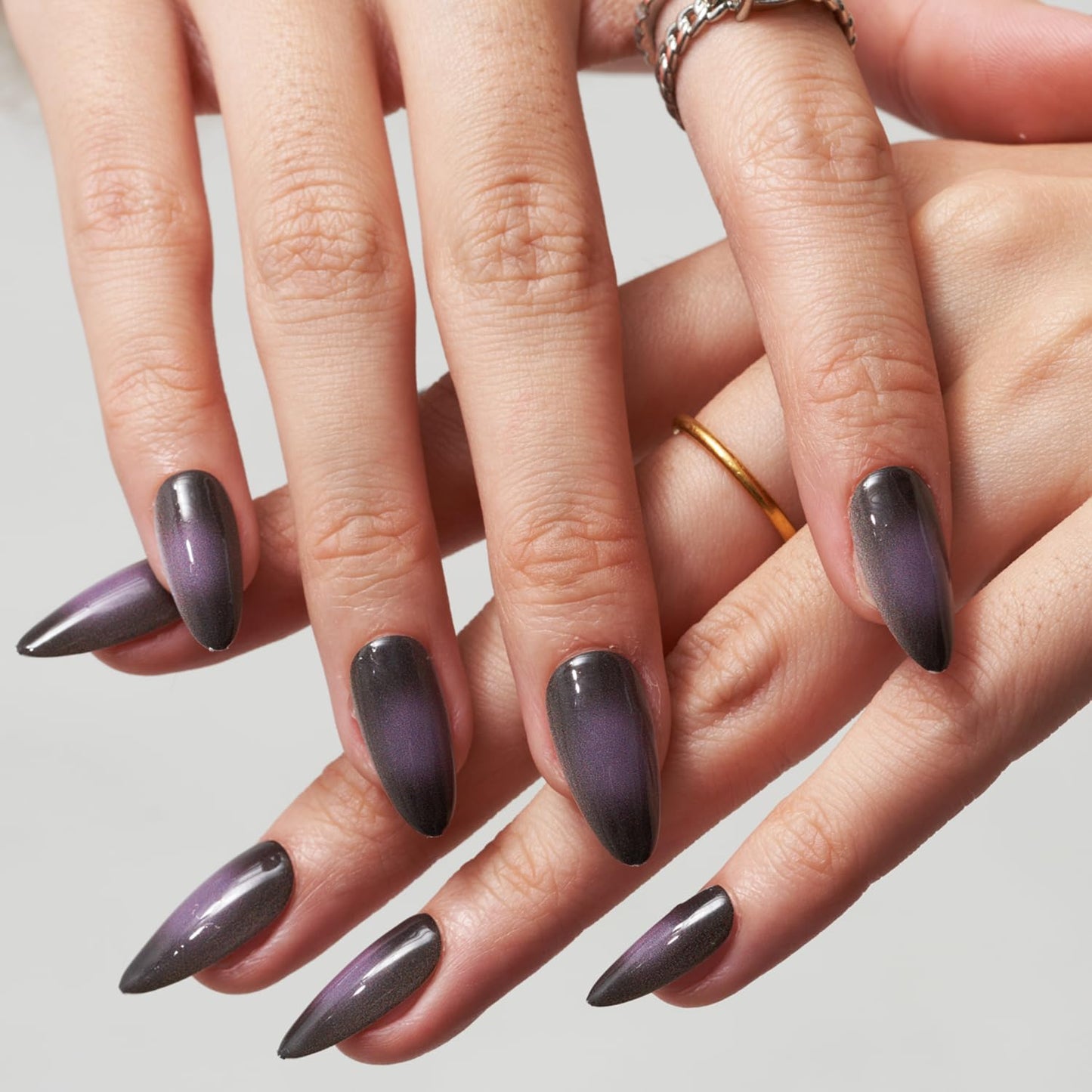 Glamermaid Black Pink Ombre Press-On Nails - Medium Almond Stiletto | Reusable Acrylic Nail Tips for Women