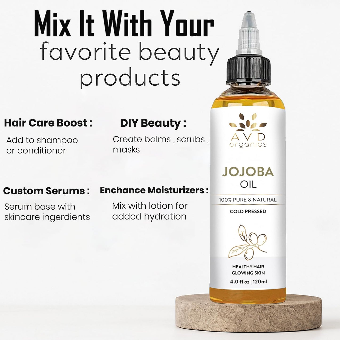 Jojoba Oil for Hair - Natural Cold-Pressed, Unrefined | 120ml (4.05 fl oz) - Ideal for Face, Scalp, Nails & Cuticles