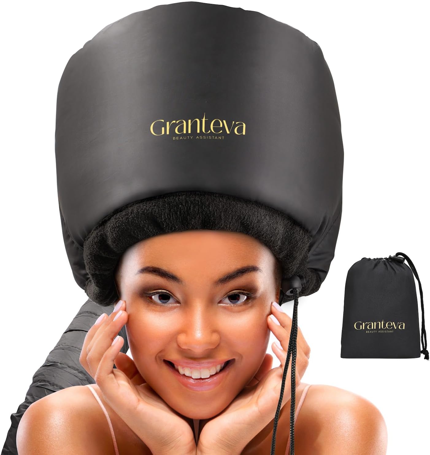 Hooded Hair Dryer Attachment - Integrated Headband Reduces Heat | Portable Diffuser Cap for Curly Hair, Large Size