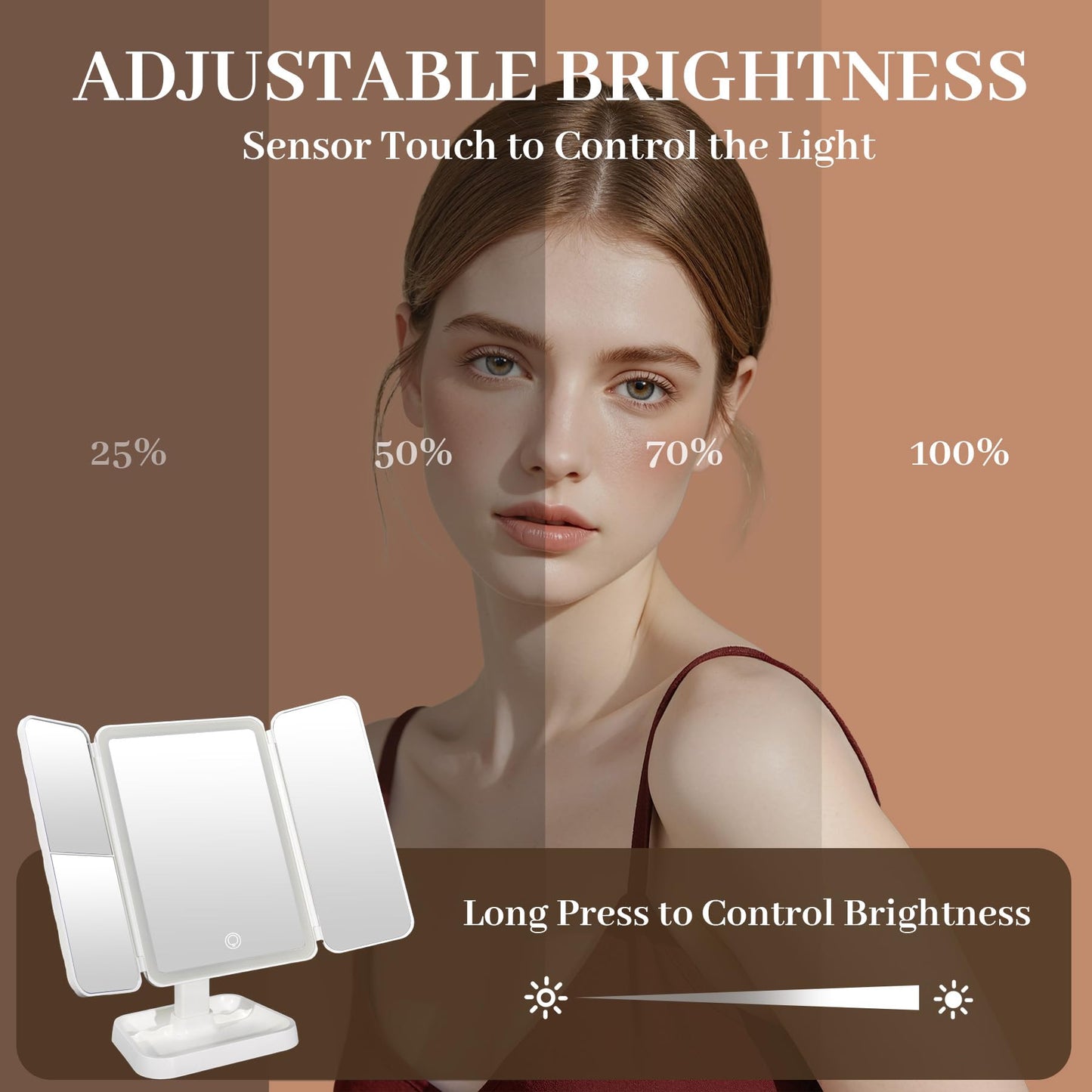 AoKayzu 1x/2x/3x Magnification Makeup Mirror,Adjustable Touch Screen with 4 Mode Lights Change 180°Rotation USB Charge Lighted Desktop Mirror for Make up Travel Cosmetic