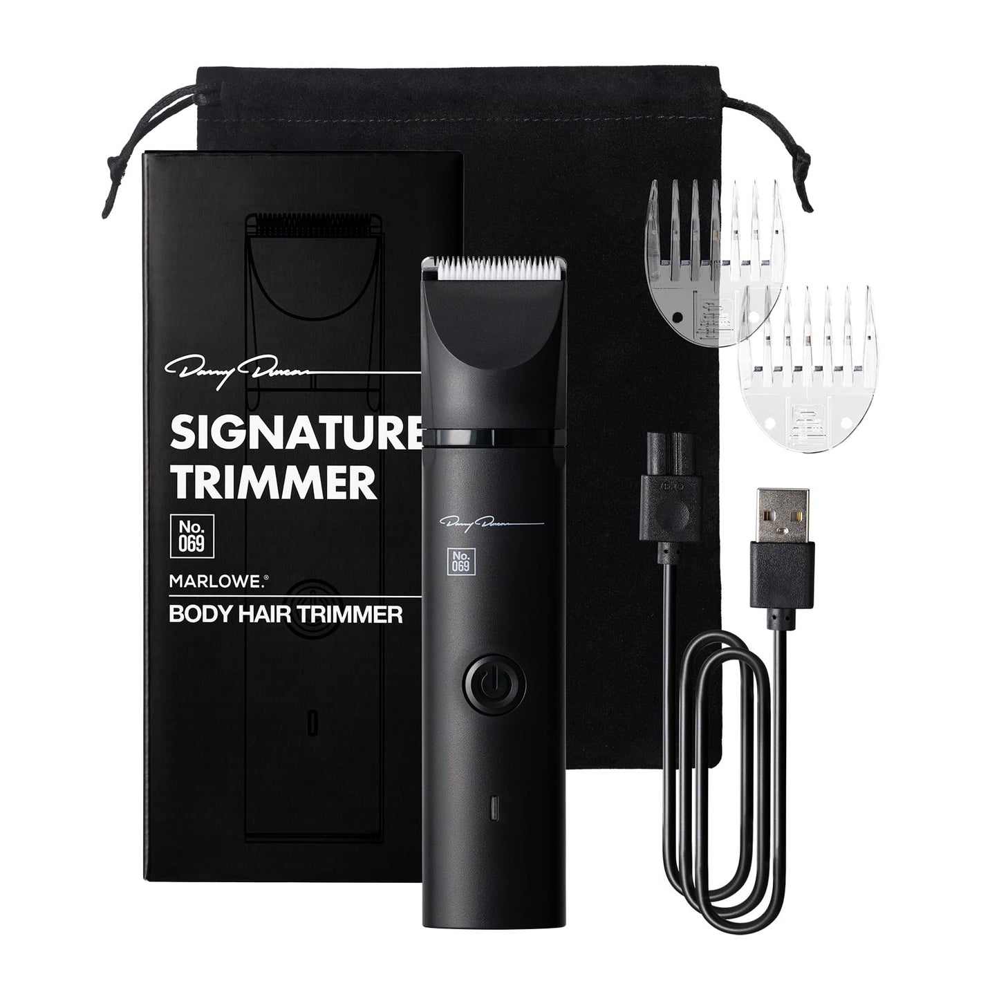 MARLOWE. No. 069 Hair Trimmer for Men, Signature Body Hair Trimmer, Lightweight, Waterproof Personal Groomer with Detachable Stainless Steel & Ceramic Blades, Rechargeable Battery