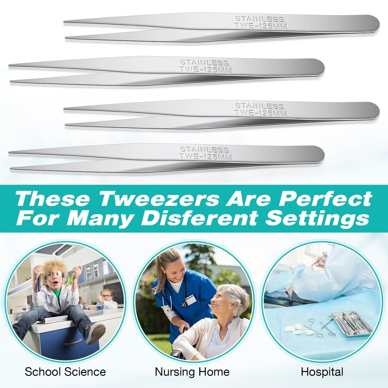 WILLBOND Stainless Steel Tweezers Lab Forceps Long Tweezers with Flat Round Tip Hair Removal Tweezer Garden Tweezer Straight 5 Inch for Plants, Craft, Electrical Repair