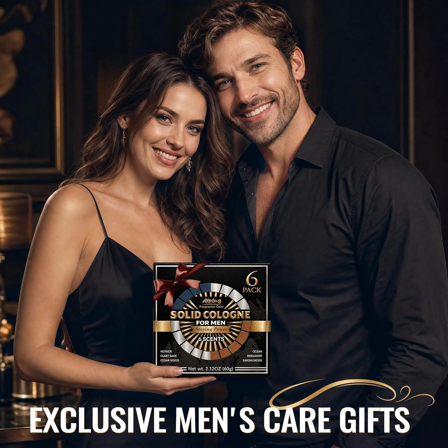 Solid Cologne Gift Set for Men - 6 Pack of Cedar Wood, Bergamot & Sandalwood | Perfect Father's Day Gift for Dad or Husband