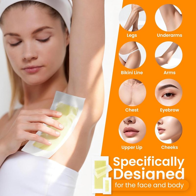 Wax Strips for Hair Removal - 100 Count Face & Body Waxing Kit with 5 Oil Wipes | Eyebrow, Upper Lip, Legs, Underarms, Bikini