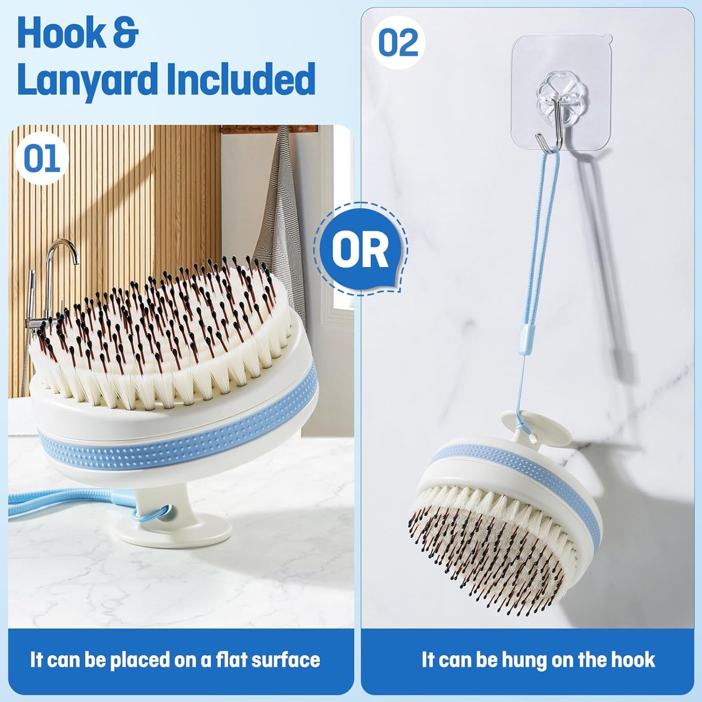 Scalp Massager - Double-Layer Bristles Hair Washing Brush | Curved Anti-Slip Dandruff Scrubber for Wet & Dry Use