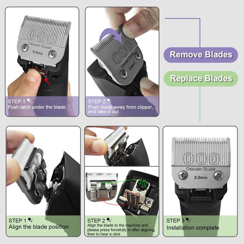 000 Detachable Replacement Ceramic Blades Set,Cut Length 1/50-Inch（0.5MM）,compatible with Andis/oster Classic 76/Star-Teq/Power-Teq/A5 Clipper (2 Pack)