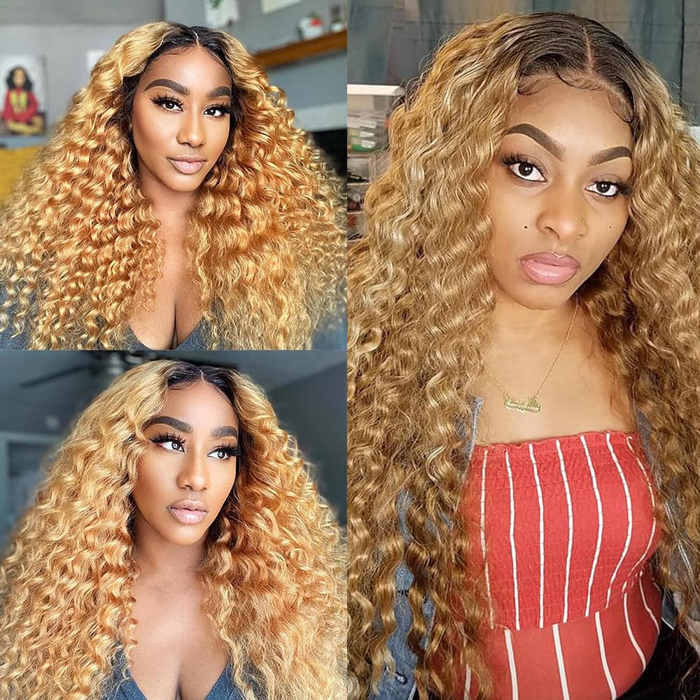 Freiuoke 26 28 30 Inch Honey Blonde Bundles Human Hair Ombre Deep Wave Bundle 27 Deep Wave 3 Bundles/150g Brazilian Virgin Hair Extensions