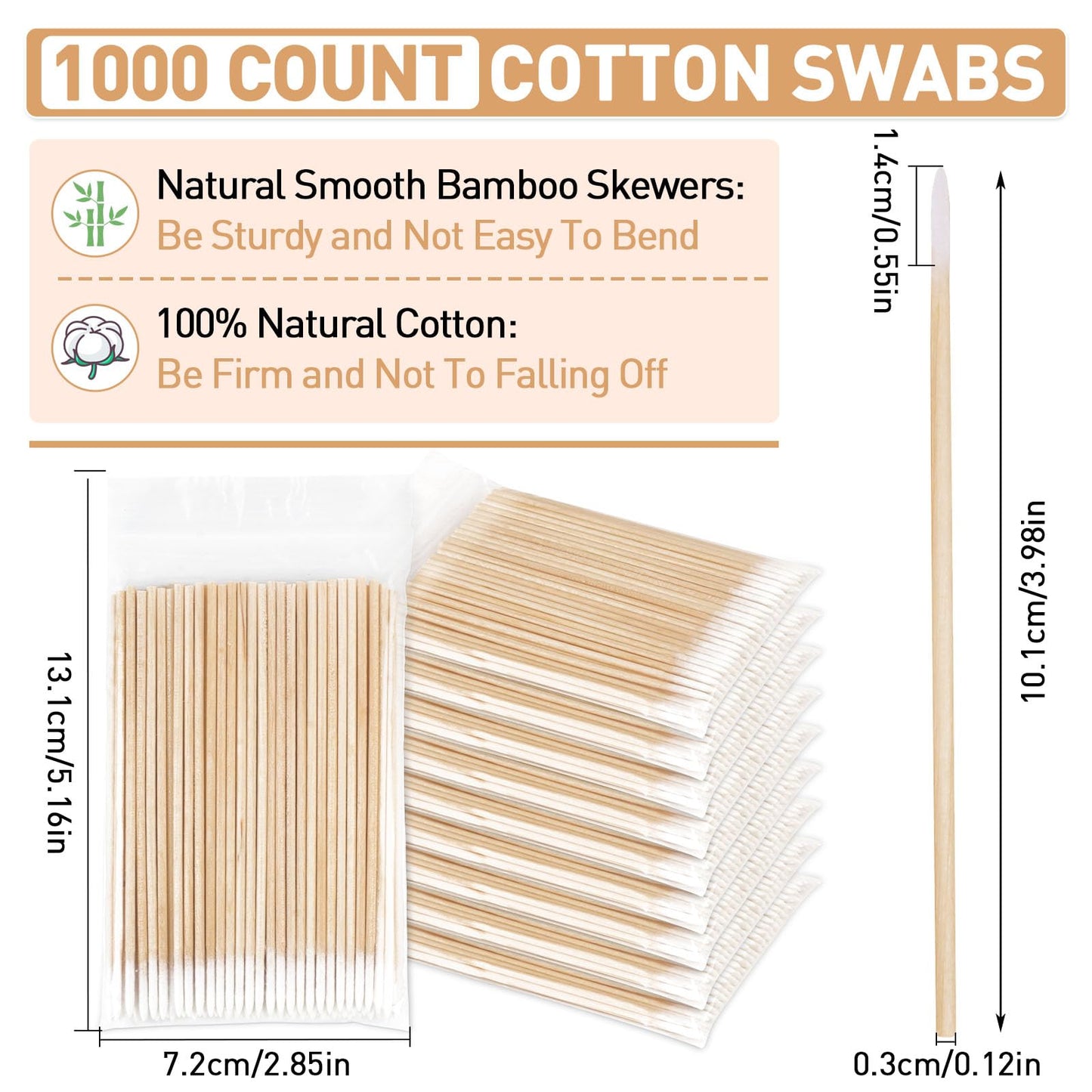 Fenshine 1000 Count Microblading Cotton Swab, Cotton Swabs Pointed Tip, Cotton Swabs Wood Sticks, Cotton Tipped Applicator, Tattoo Permanent Supplies (1000pcs)