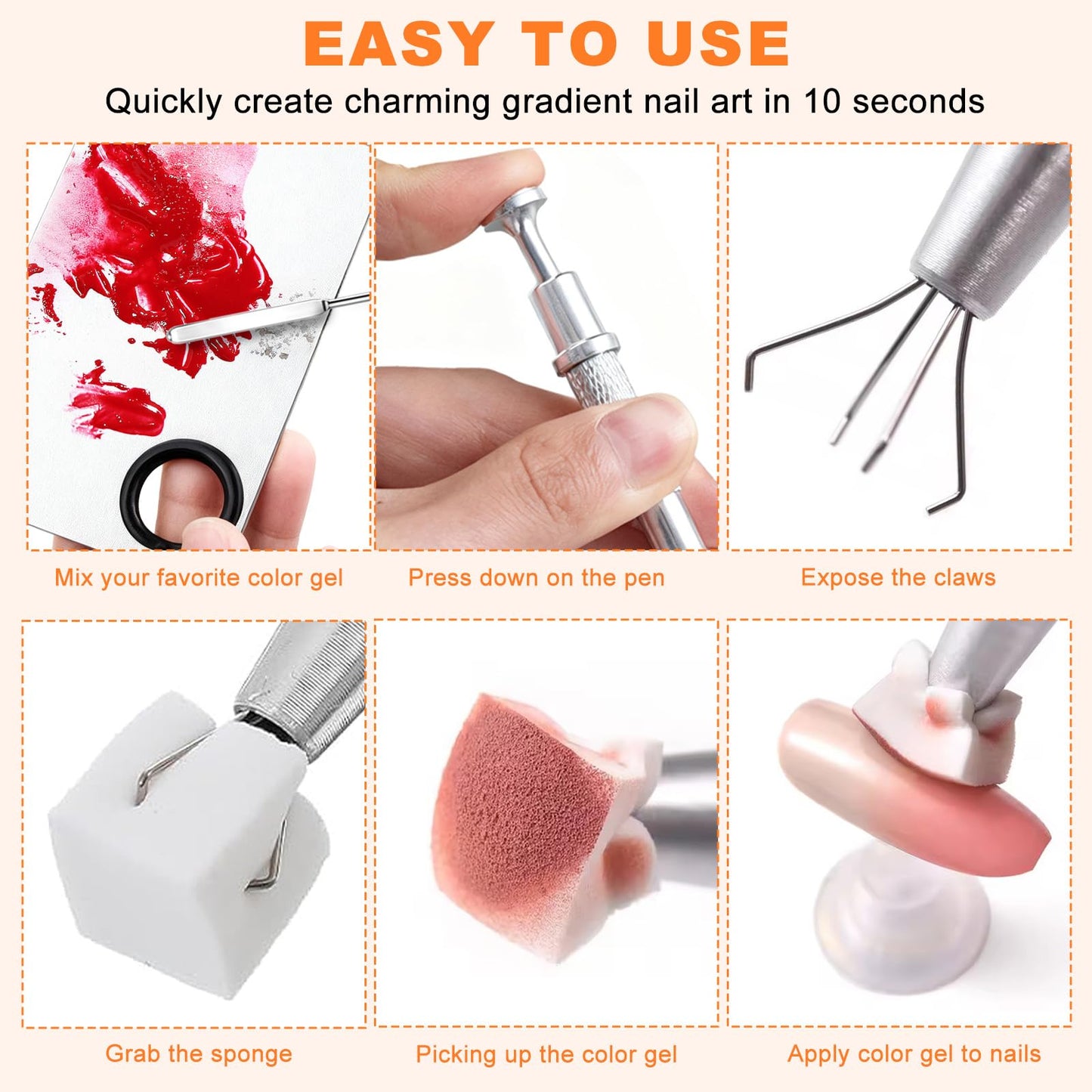 JFIYUOMCI 100Pcs Nail Sponges for Ombre, Soft Sponges with Grabbing Pen Nail Art Palette & Mixing Rods for Blooming Gel Aura Nails, Gradient Nail Design Tools for Nail Tech Supplies