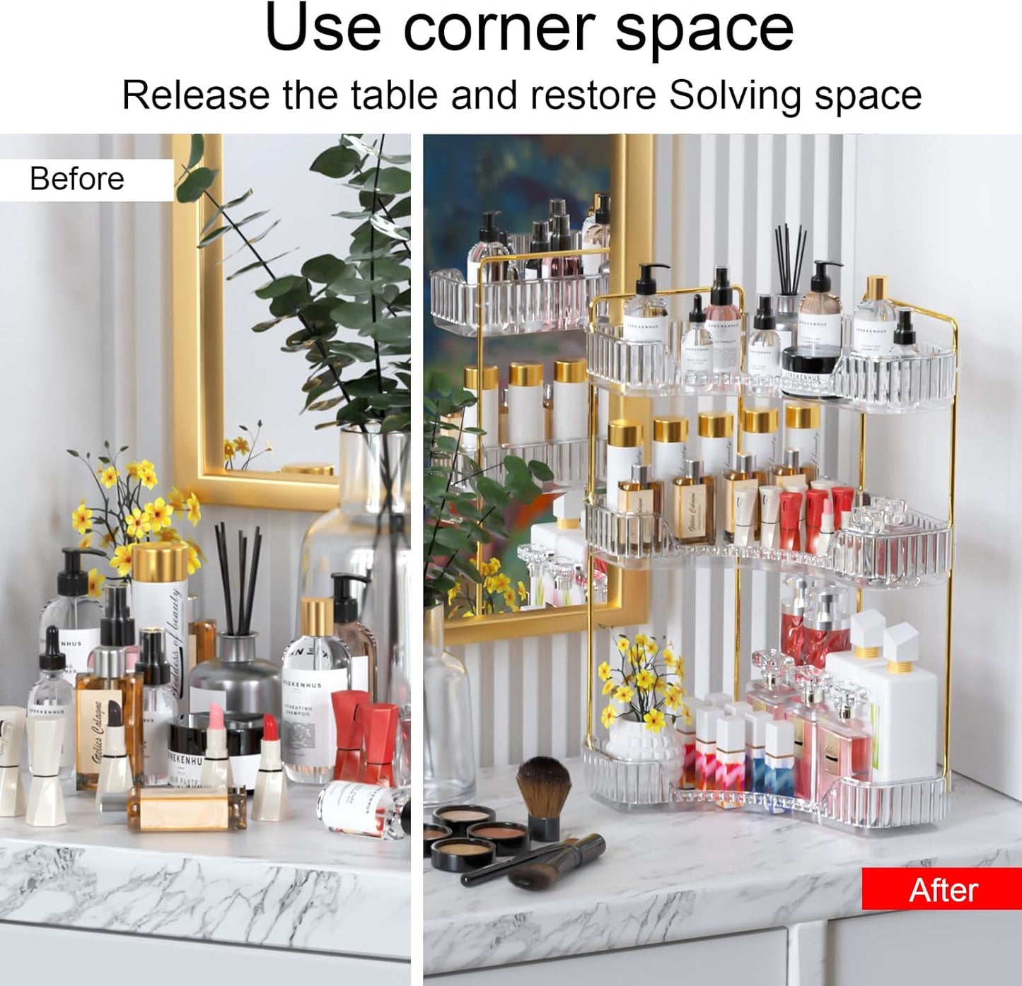 3-Tier Corner Bathroom Organizer - Large Capacity Makeup & Skincare Storage | Clear Vanity Organizer for Women