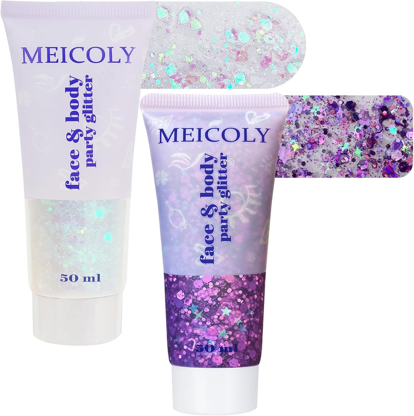 Purple and Gold Face and Body Glitter Set - Sparkly Chunky Makeup for Mardi Gras | Festival Accessories for Women and Kids
