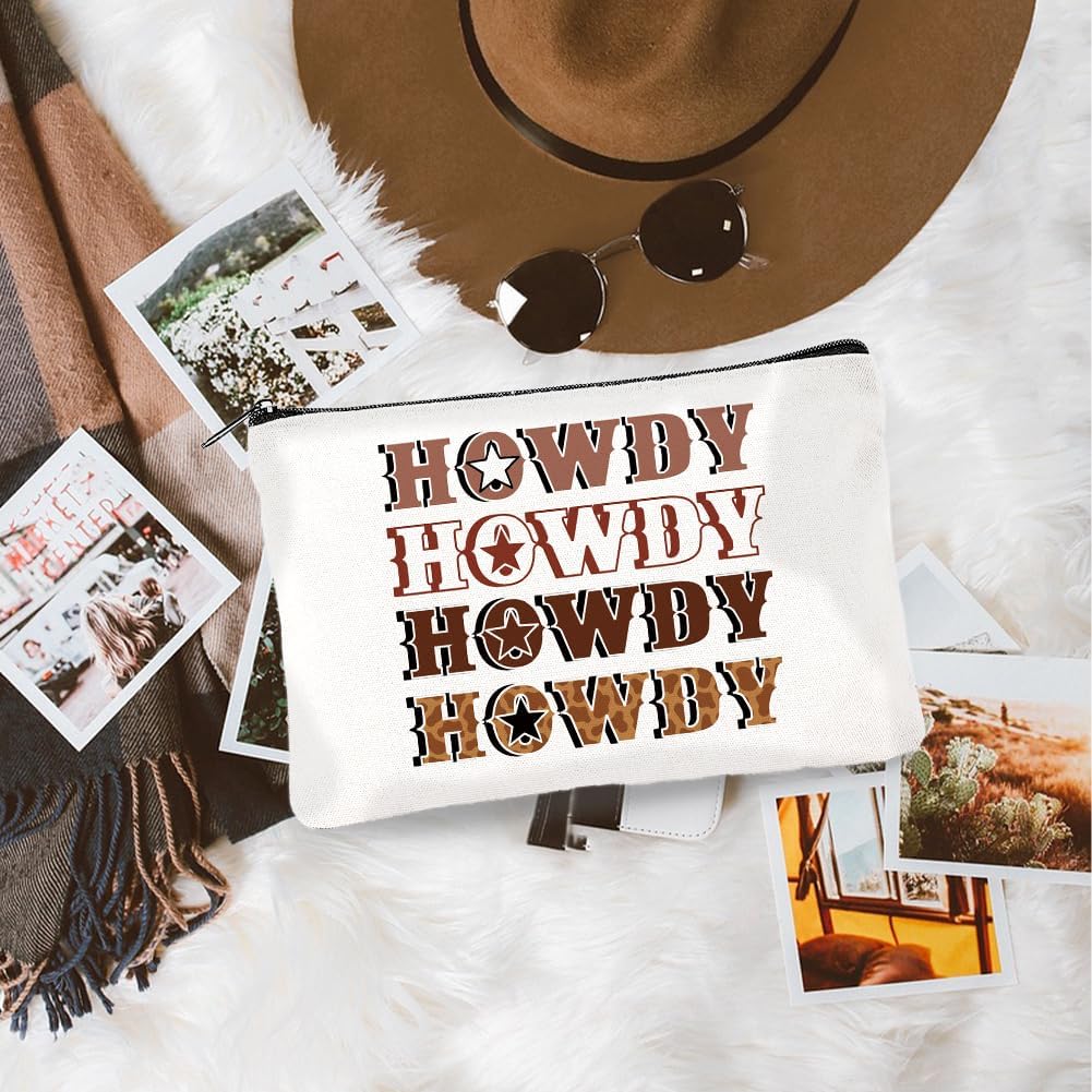 Canvas Western Cowboy Makeup Bag Set - 4Pcs Cactus Cow Design | Portable Travel Organizer, Large Capacity Toiletry Pouches 9.06” x 5.9”
