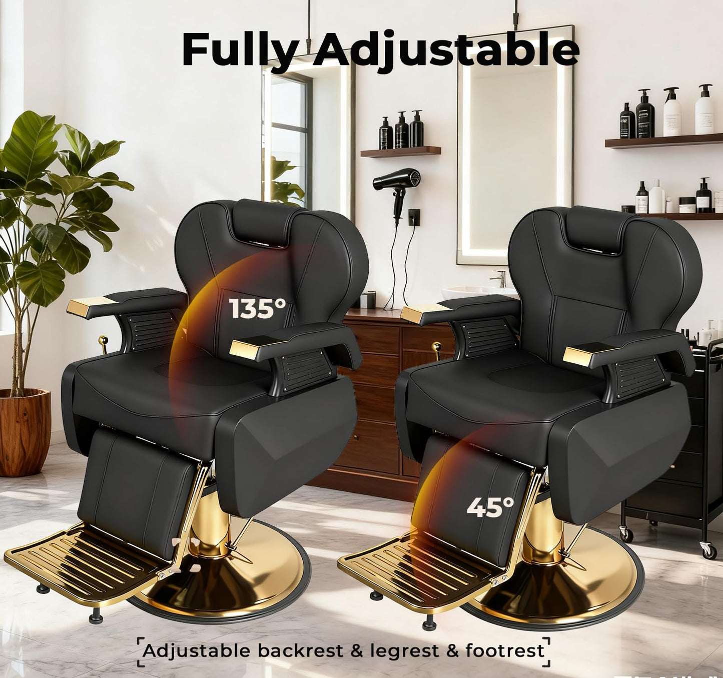MIMWOW Professional Barber Chair, Reclining Hydraulic Hair Chair with Dual-Stitch Leather Design, 360° Swivel Adjustable Stylist Chair with Removable Headrest for Barbershop or Beauty Salon