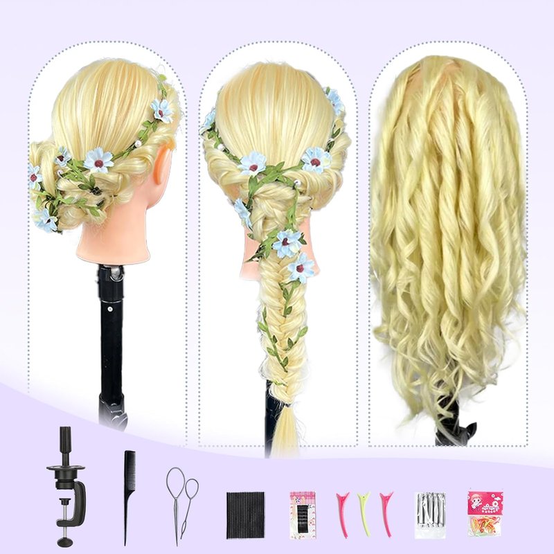 22-Inch Mannequin Head - Real Human Hair Cosmetology Doll for Hairdresser Practice | Blond, Includes Clamp & Tools