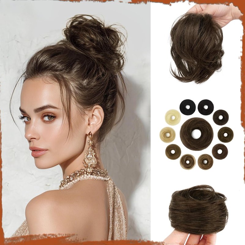 Human Hair Bun - 100% Real Human Hair Messy Bun Piece | Fluffy Donut Updo for Women - Dark Brown, 16g