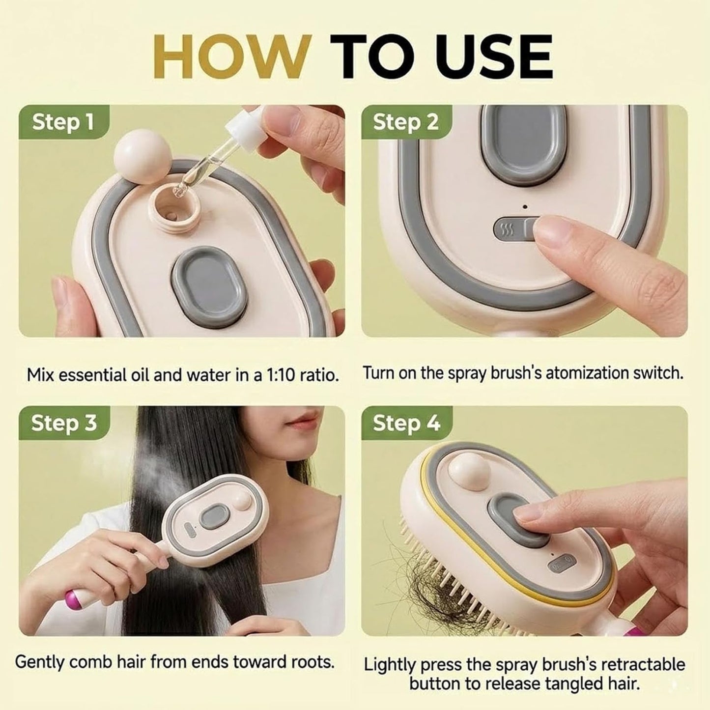 5 in 1 Air Cushion Brush, Electric Spray Air Cushion Massage Comb, Rechargeable Misting Hair Detangler for Anti-Static & Frizz Control, No Dripping, Portable for Travel & Home Spa (Light Pink)