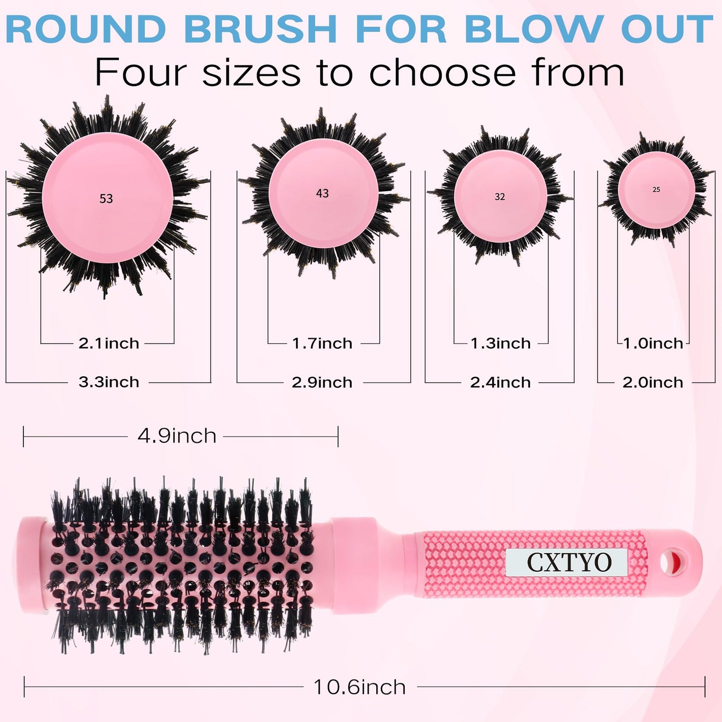 CXTYO Round Brush for Blow Out, Small Round Hair Brush Nano Thermal Ceramic & Ionic Tech,for Short Hair with Quick Blow Drying & Salon Styling(2.4 Inch, Barrel 1.3 Inch)