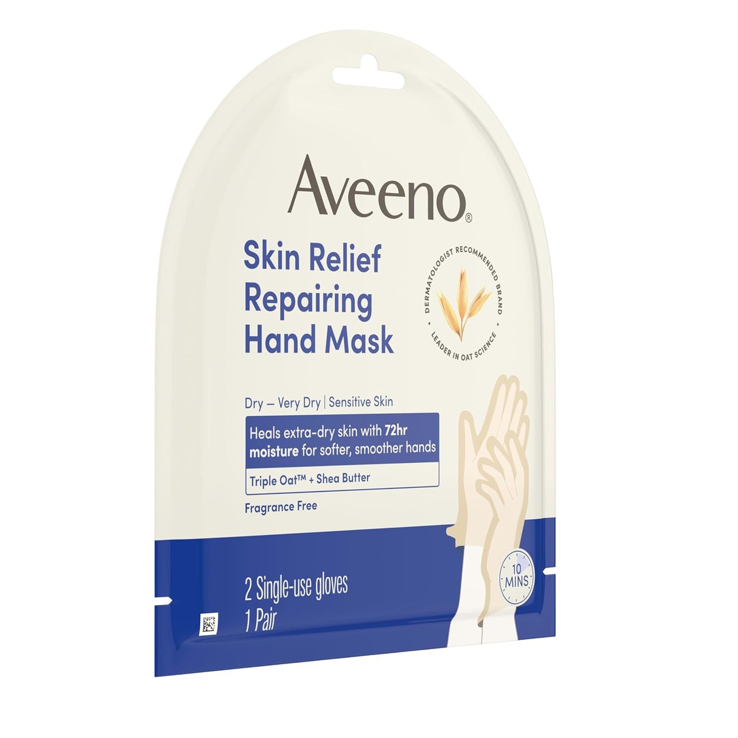 Aveeno Skin Relief Hand Mask - Moisturizing Gloves with Triple Oat & Shea Butter for Very Dry Skin | Fragrance-Free, 1 Pair